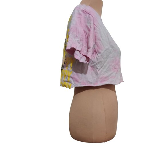 Upcycled Womens Crop Top Have A Good Day Smiley Face Tie Dye Pink White sz M - Picture 6 of 6